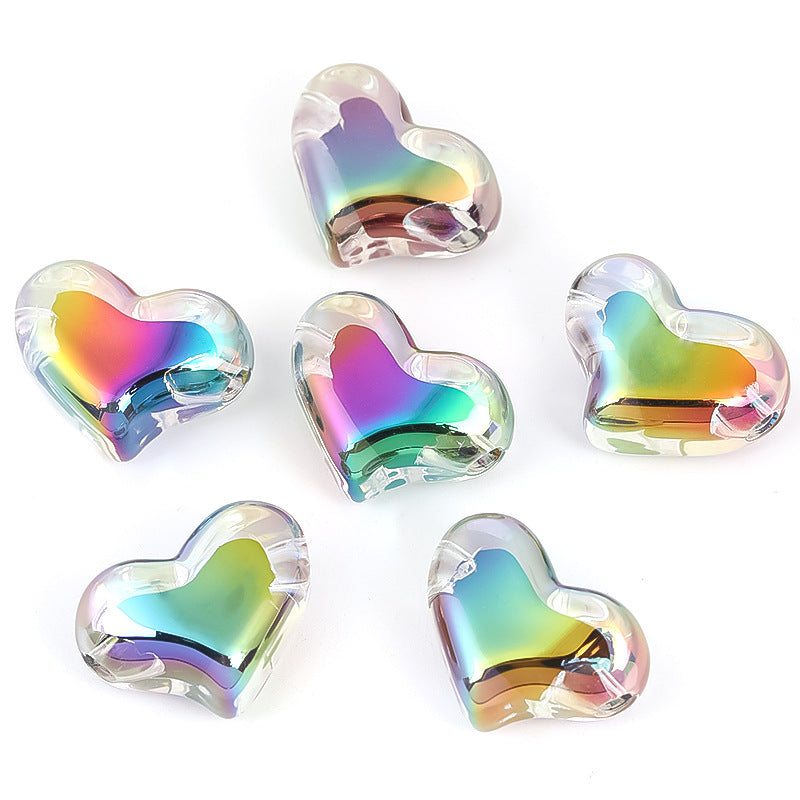 UV plated color acrylic bead heart through hole plastic bead