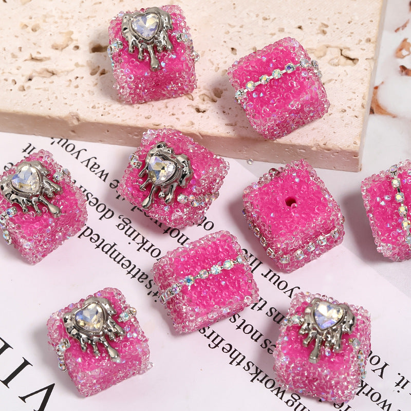 Crowe Heart punk love soft sugar bead chain diamond ball square acrylic bead diy loose bead wholesale