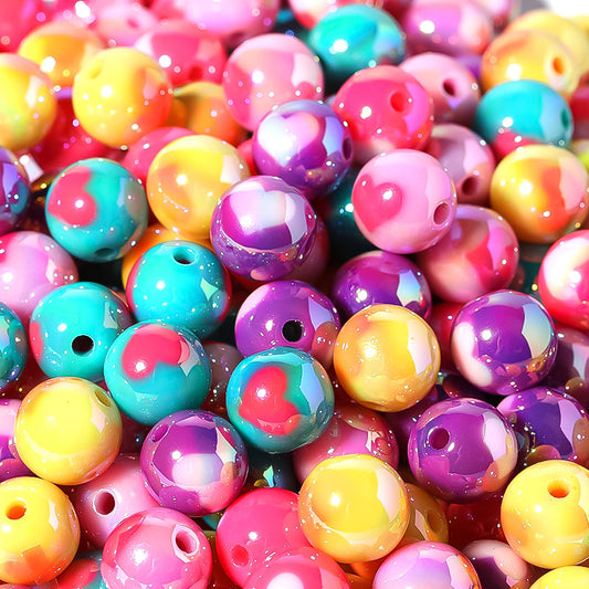 Plated color love acrylic beads through hole round beads diy bead loose beads