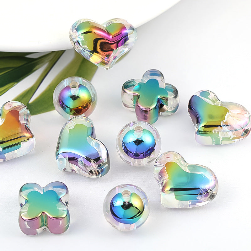UV plated color acrylic bead heart through hole plastic bead
