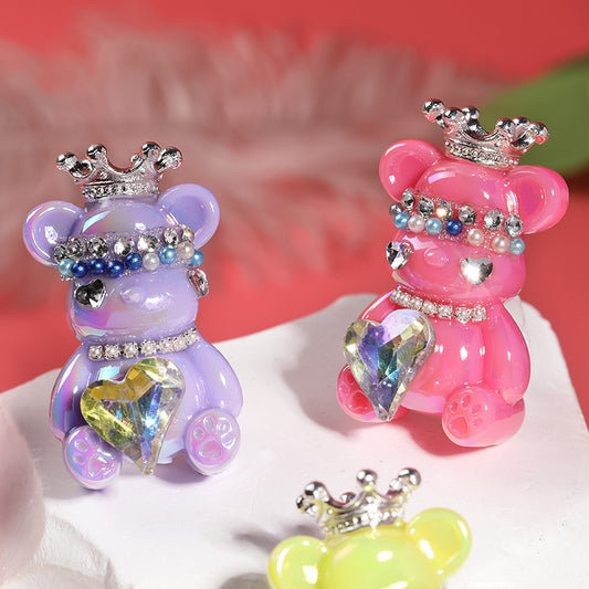 Hot crown Bear acrylic beads Violence bear through hole bead diy mobile phone chain beads