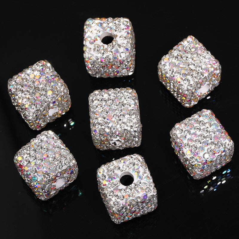 Large hole beads Shambhala polymer clay drill ball hand full diamond square beads diy jewelry accessories beaded separated beads