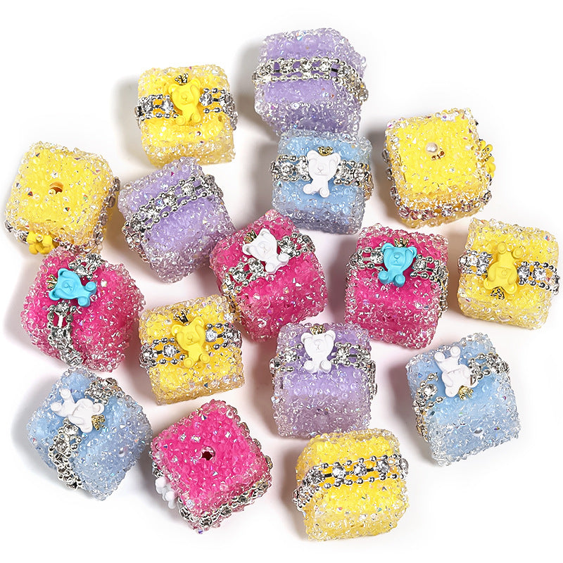 Colorful full diamond sugar beaded crown Bear diamond ball straight hole acrylic beads diy accessories