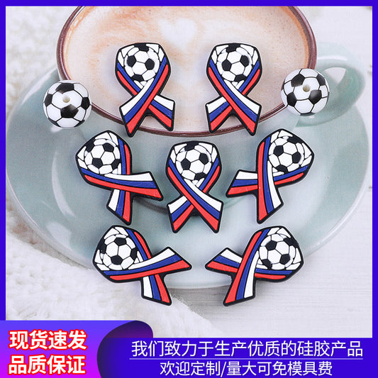 Spot soccer silicone beads children's food grade beaded jewelry bracelet necklace cartoon bow loose beads wholesale