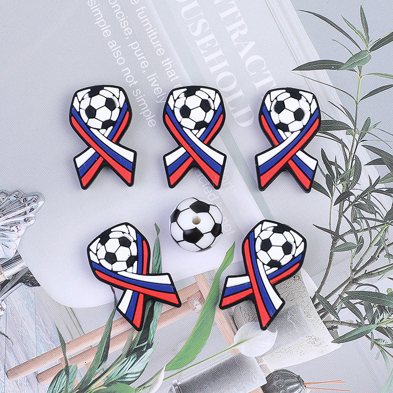 Spot soccer silicone beads children's food grade beaded jewelry bracelet necklace cartoon bow loose beads wholesale