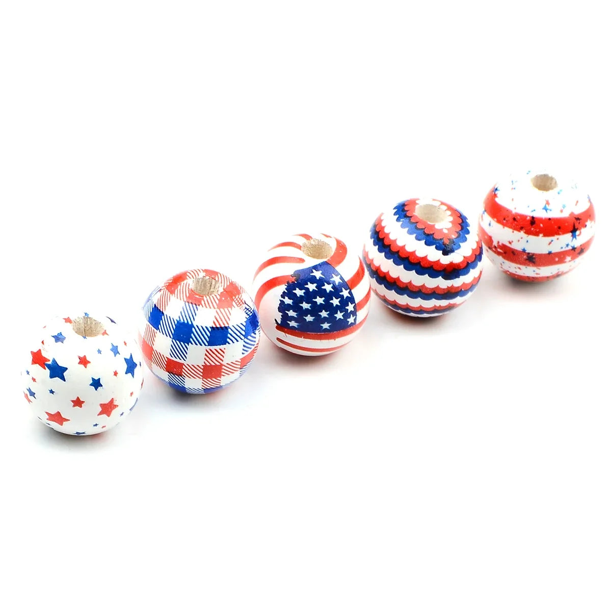 15pcs Exquisite Independence Day pattern style wooden bead Fashion Large Hole Bead for Jewelry DIY Necklace Bracelet Accessory
