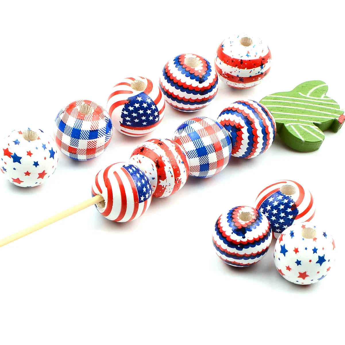 15pcs Exquisite Independence Day pattern style wooden bead Fashion Large Hole Bead for Jewelry DIY Necklace Bracelet Accessory