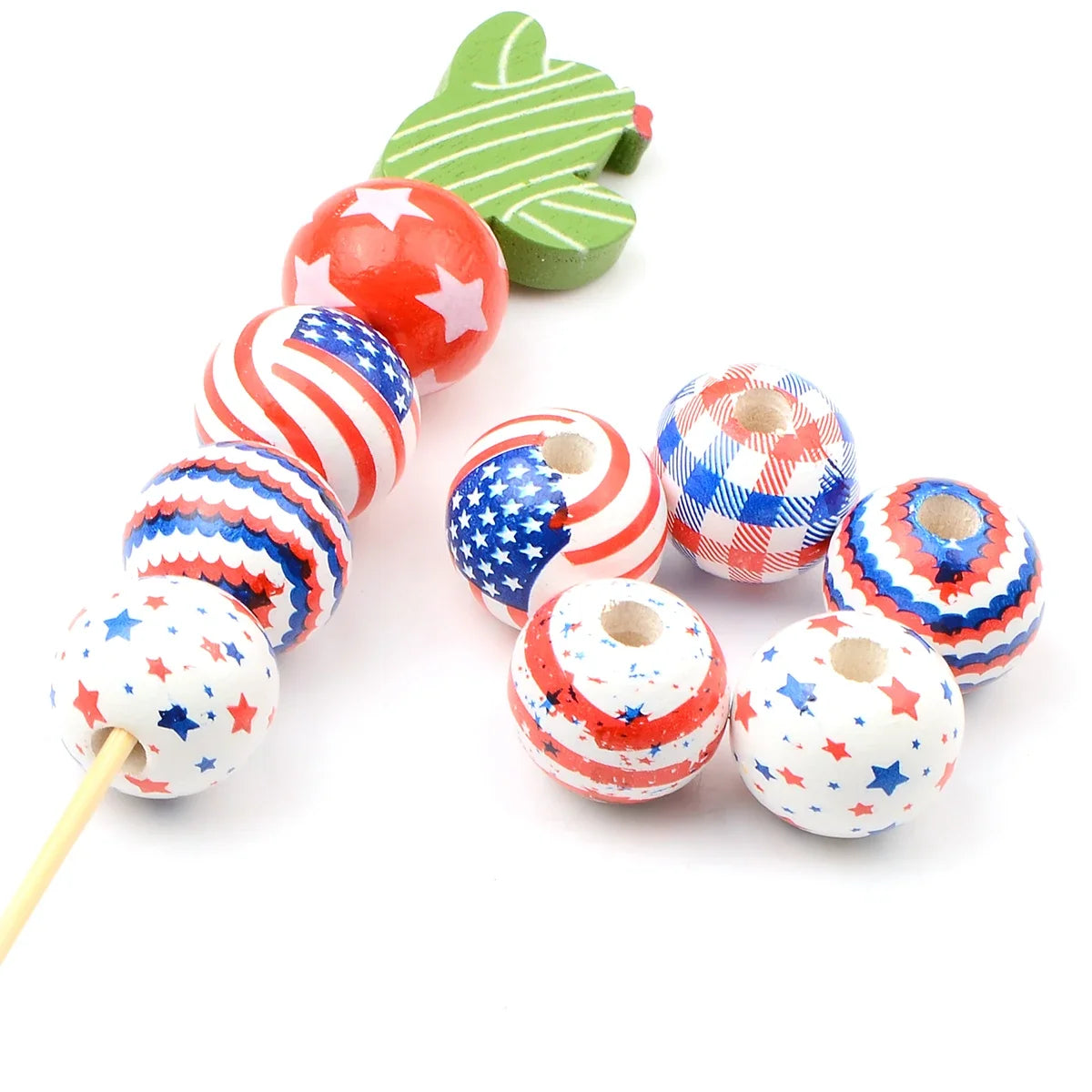 15pcs Exquisite Independence Day pattern style wooden bead Fashion Large Hole Bead for Jewelry DIY Necklace Bracelet Accessory