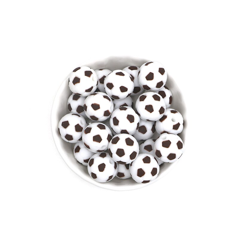 Sunrony 10pcs Football Silicone Beads For Jewelry Making Pendants DIY Necklace Accessories Food Grade Silicone Baby Toys