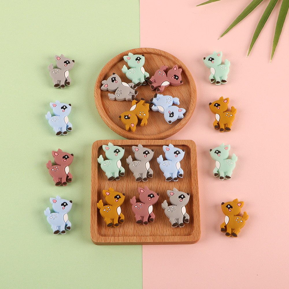 20pcs Cute Animal Deer Silicone Beads Free BPA Beads For Jewelry Making DIY Toy Pacifier Clip Necklace Accessories