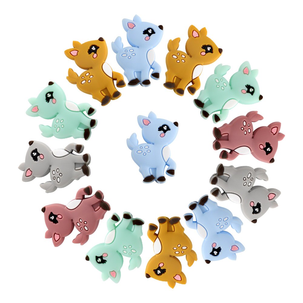 20pcs Cute Animal Deer Silicone Beads Free BPA Beads For Jewelry Making DIY Toy Pacifier Clip Necklace Accessories
