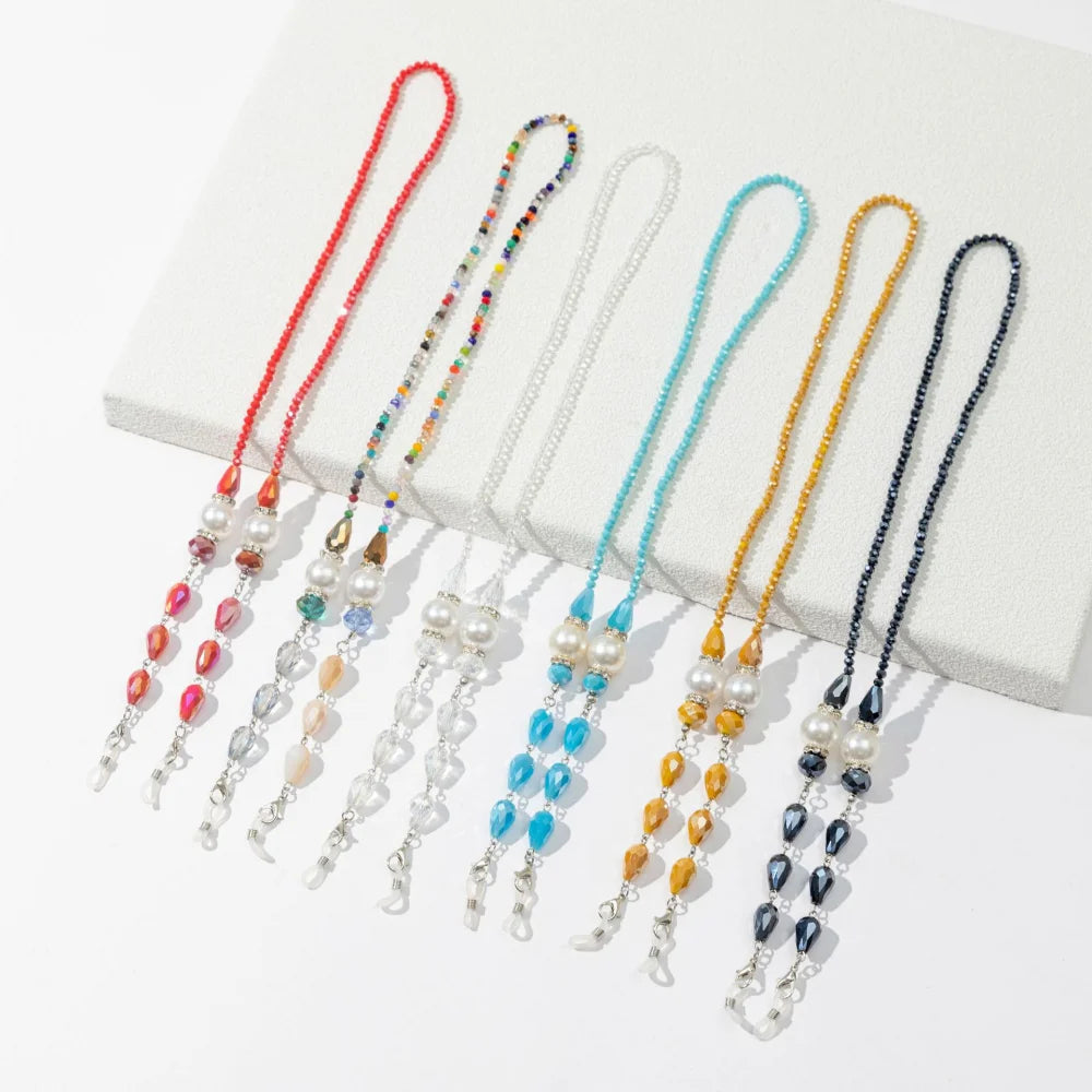 Vintage Courtly Eyeglasses Chain Acrylic Crystal Pearl Beaded Sunglass Jewelry Lanyard For Women Glasses Holder Cord Necklace