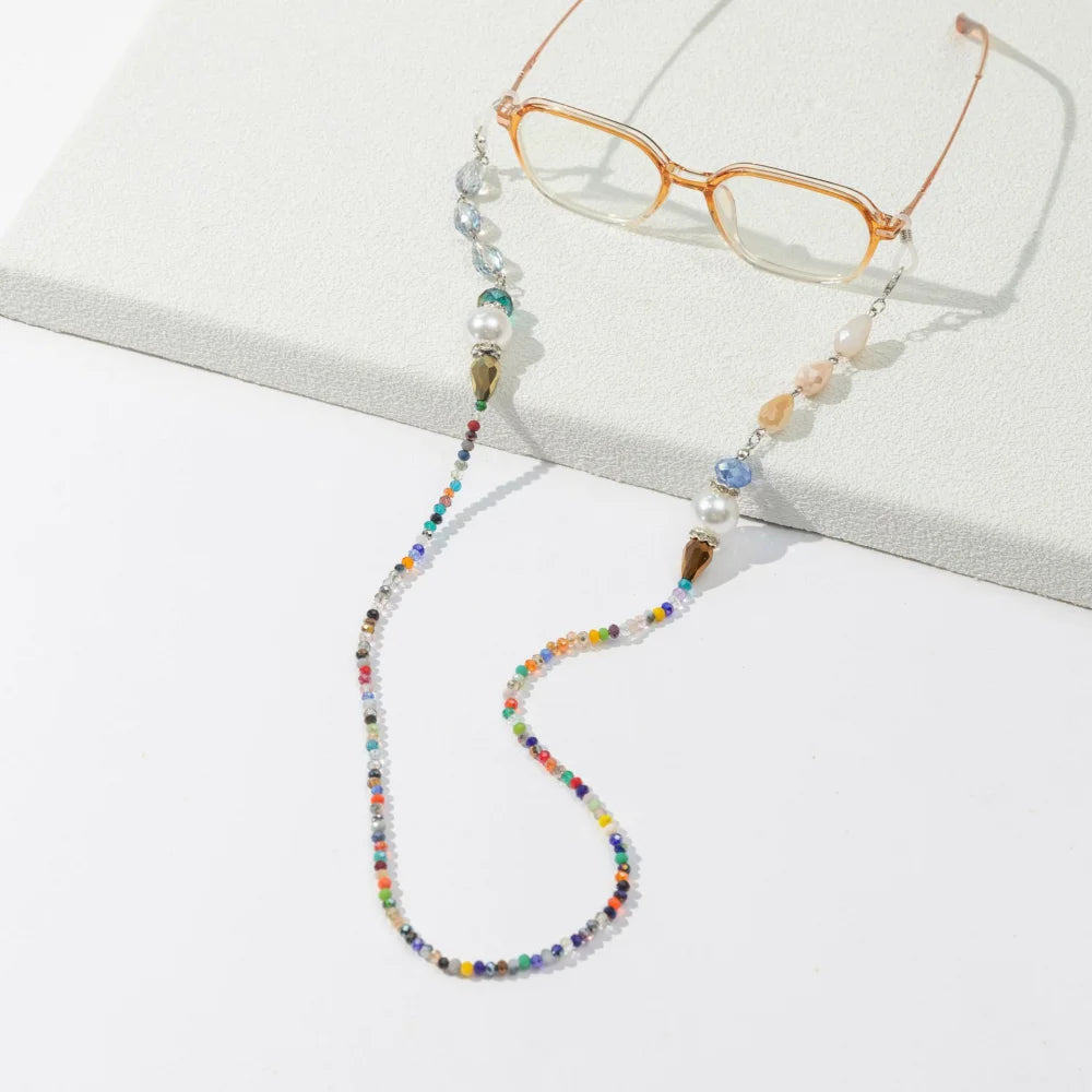Vintage Courtly Eyeglasses Chain Acrylic Crystal Pearl Beaded Sunglass Jewelry Lanyard For Women Glasses Holder Cord Necklace
