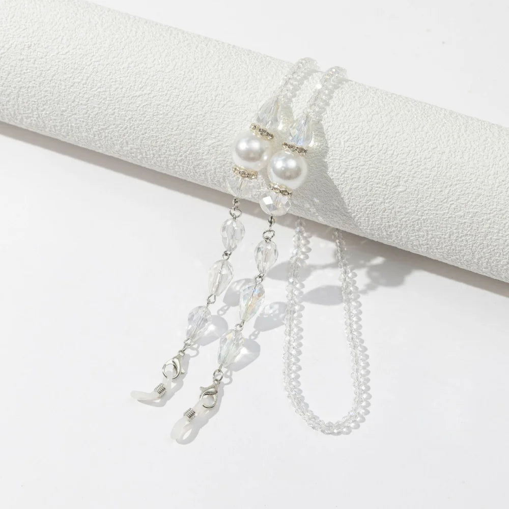 Vintage Courtly Eyeglasses Chain Acrylic Crystal Pearl Beaded Sunglass Jewelry Lanyard For Women Glasses Holder Cord Necklace