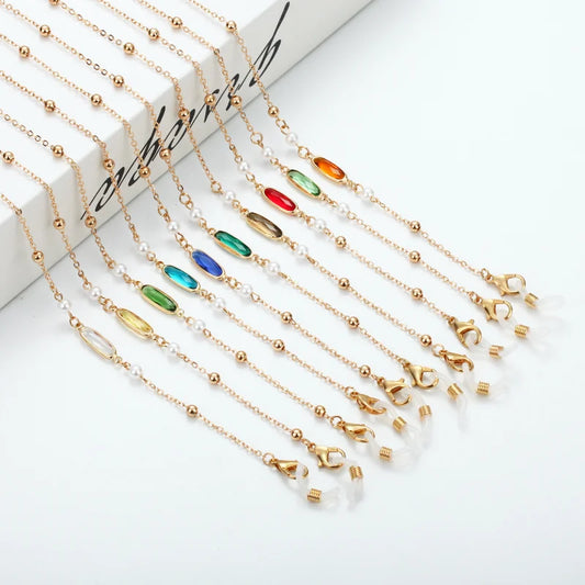 Vintage Creative Oval Rhinestones Beads Eyeglasses Chains Metal Colorful Reading Women Glasses Sunglasses Lanyard Metal Chain