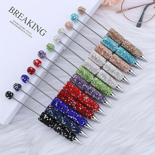 12pcs Beadable Pen Plastic Bead Ballpoint Pen Black Ink Beaded DIY Pens Cute Cool Pens For DIY Making Gift School Office Supplies