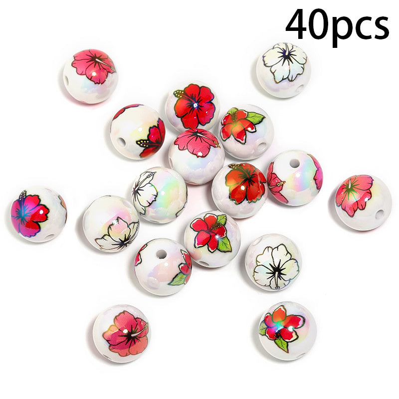 [40pcs Love ECG Beads] 40pcs UV Plated Color Acrylic Beads | Love ECG Printed DIY Beading Pen Jewelry Accessories Loose Beads