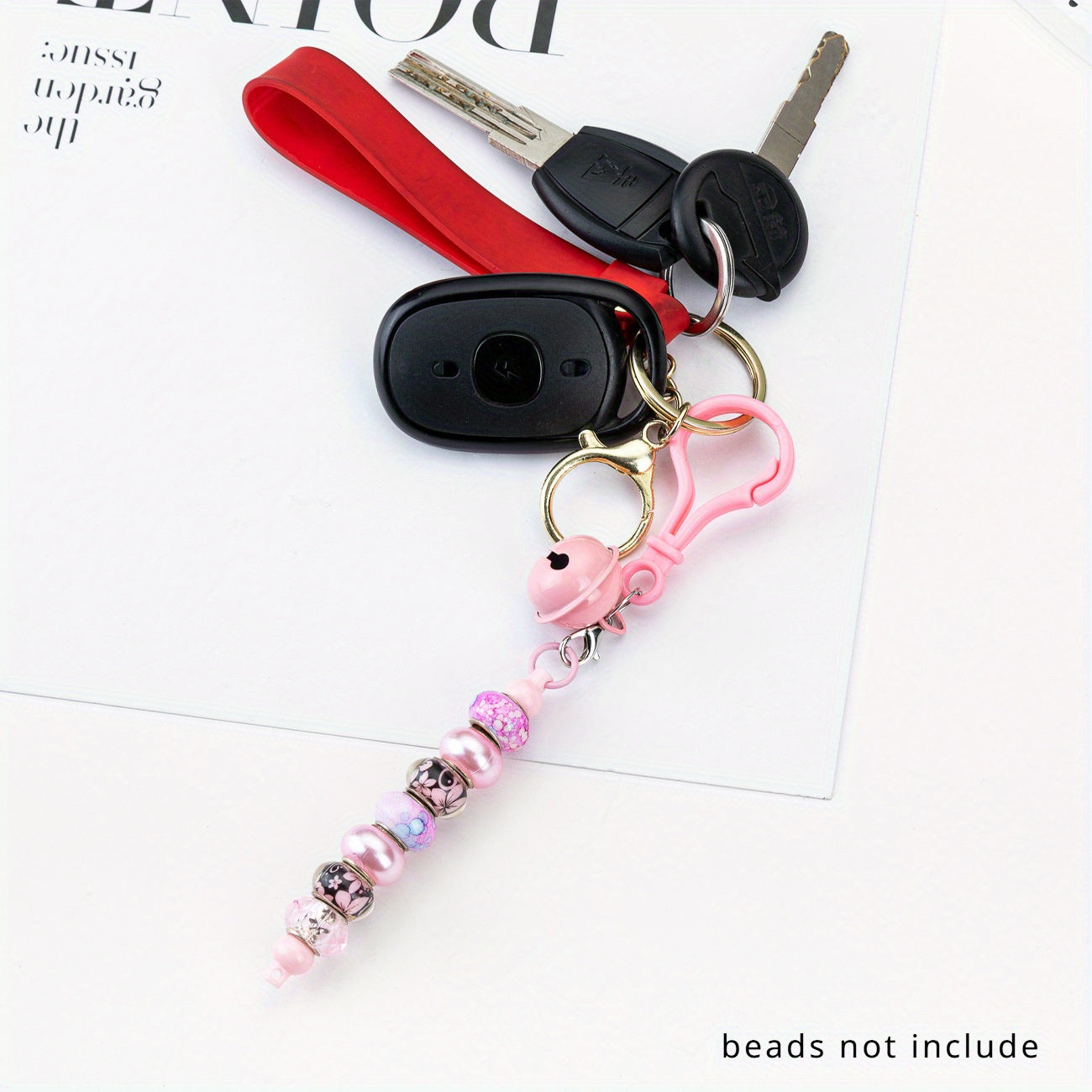 15pcs DIY Bead Bell Keychain Candy Colored Keychain Bag Decoration Cute Pendant Personalized Keychain