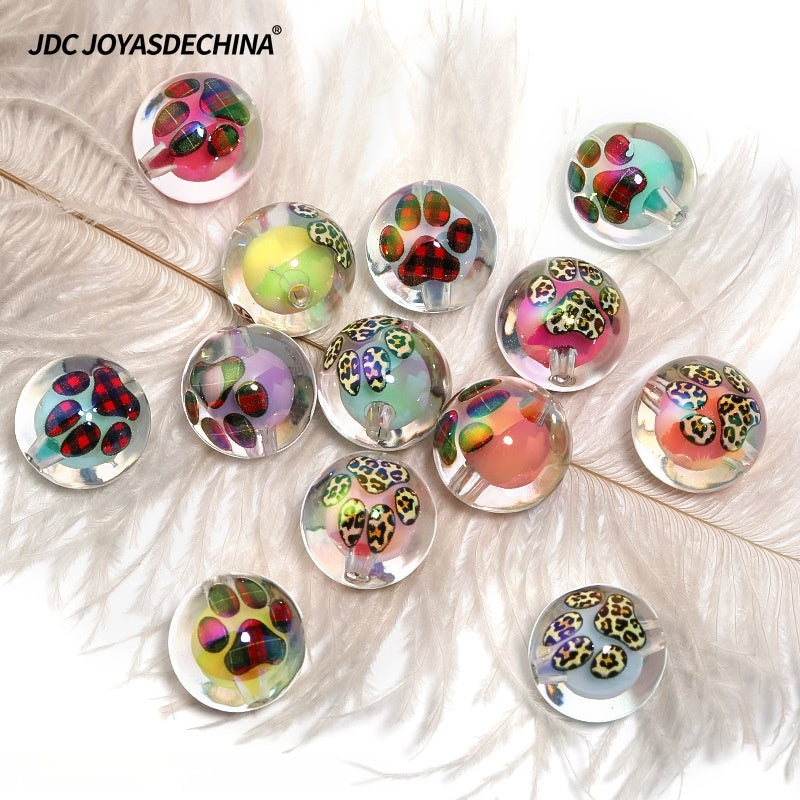 [Leopard Print Cat Paw Beads] 36pcs high transparency acrylic beads, leopard print cat paw print beads, mobile phone chain bead pens, accessory materials, loose beads