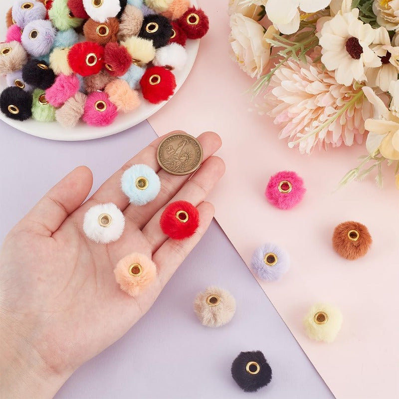 72PCS Fluffy 12 Colors Beads 20 mm Funny Pen Decorations with 4 mm Hole for DIY Craft Jewellery Making Supplies and Beadable Keychains
