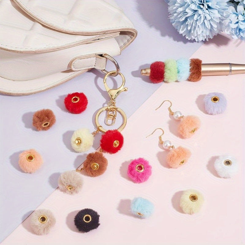 72PCS Fluffy 12 Colors Beads 20 mm Funny Pen Decorations with 4 mm Hole for DIY Craft Jewellery Making Supplies and Beadable Keychains