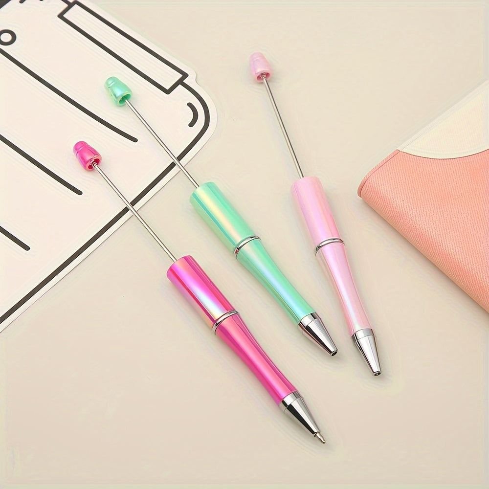 7pcs/12pcs, 7pcs/12pcs Beadable Pens - Uv Electroplated Gradient Colors, DIY Crafting, Medium Point, Twist Closure, Oval Shape - Perfect for Daily Office Use