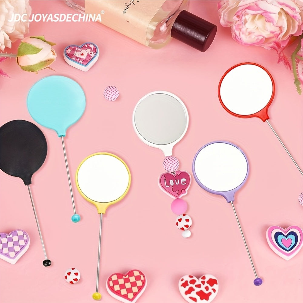 8pcs 16pcs Mother'S Day Handheld Round DIY Beadable Small Mirror Portable HD Mirror Handheld Mirror Female Specific Handle Makeup Mirror