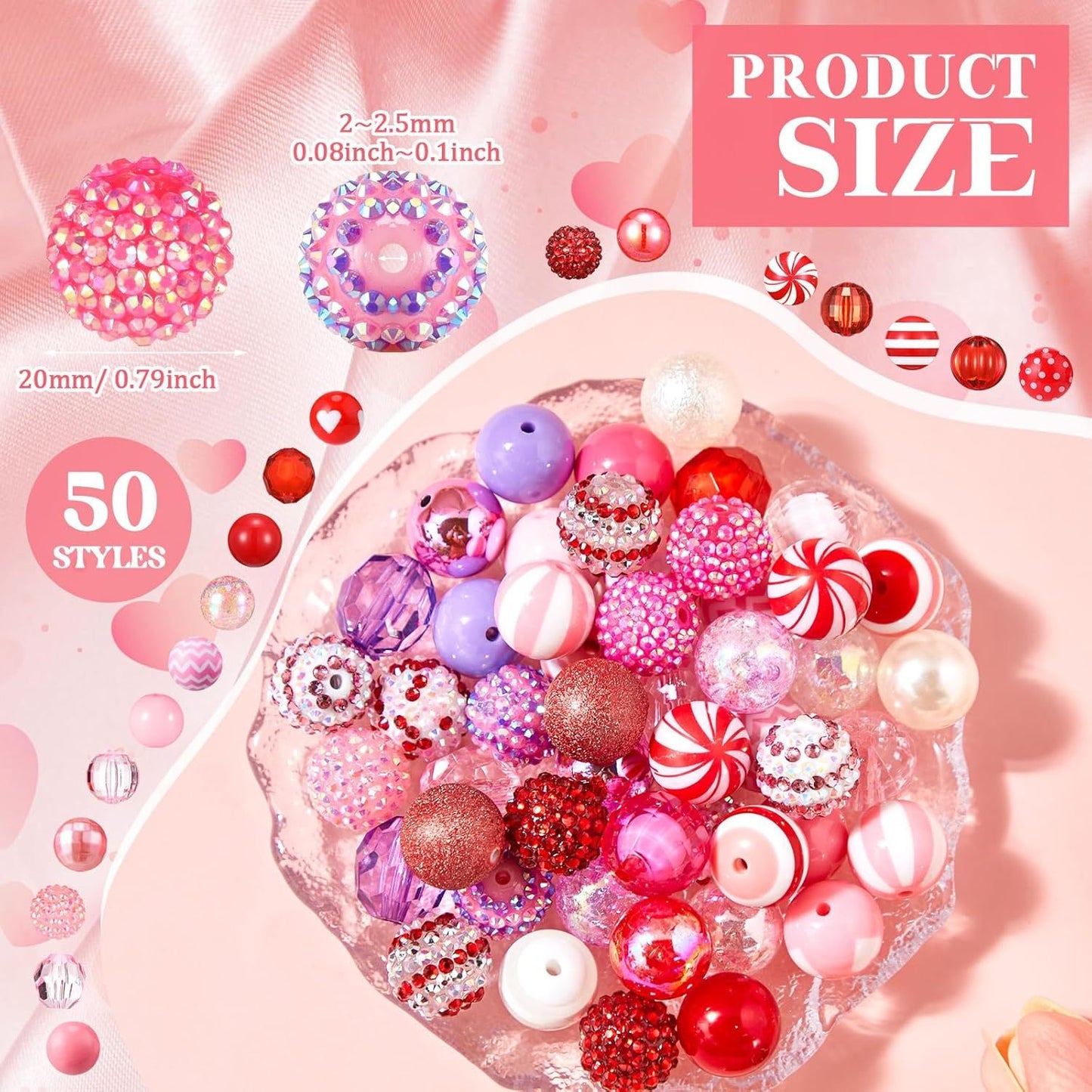 [100pcs Crystal Beads for Jewelry] 100pcs 20mm Mixed Crystal & Rhinestone Beads - Chunky Resin Sugar Beads for DIY Pen Decor, Keychains & Jewelry Crafting Supplies, JDC JOYASDECHINA