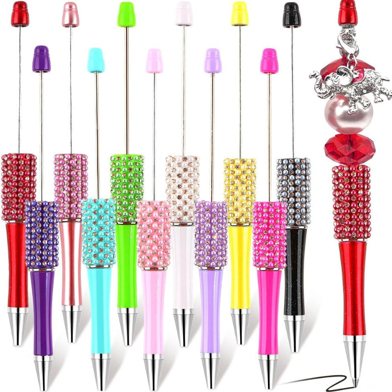 11pcs Handmade Resin Ballpoint Pens with Colorful & Bead Designs - Black Ink Writing Pens, Decorative Office Supplies for School, Art, Gift Ideas