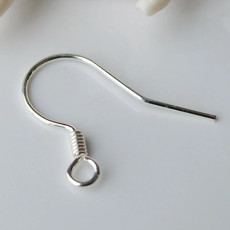 ear hook,0.6x15x19mm solid 925 sterling silver earring hooks with coil & open loop, sterling silver earring findings components
