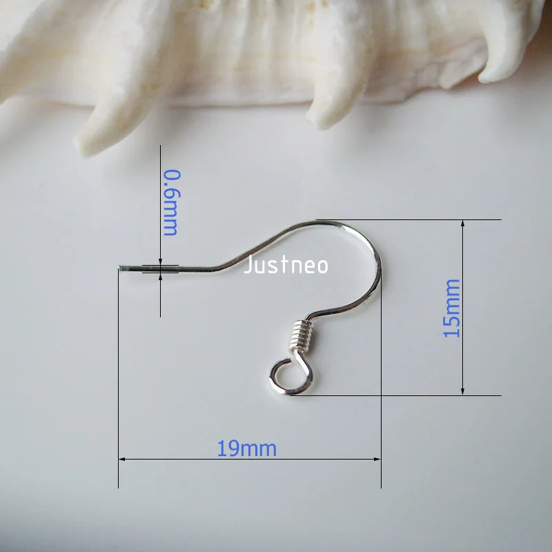 ear hook,0.6x15x19mm solid 925 sterling silver earring hooks with coil & open loop, sterling silver earring findings components