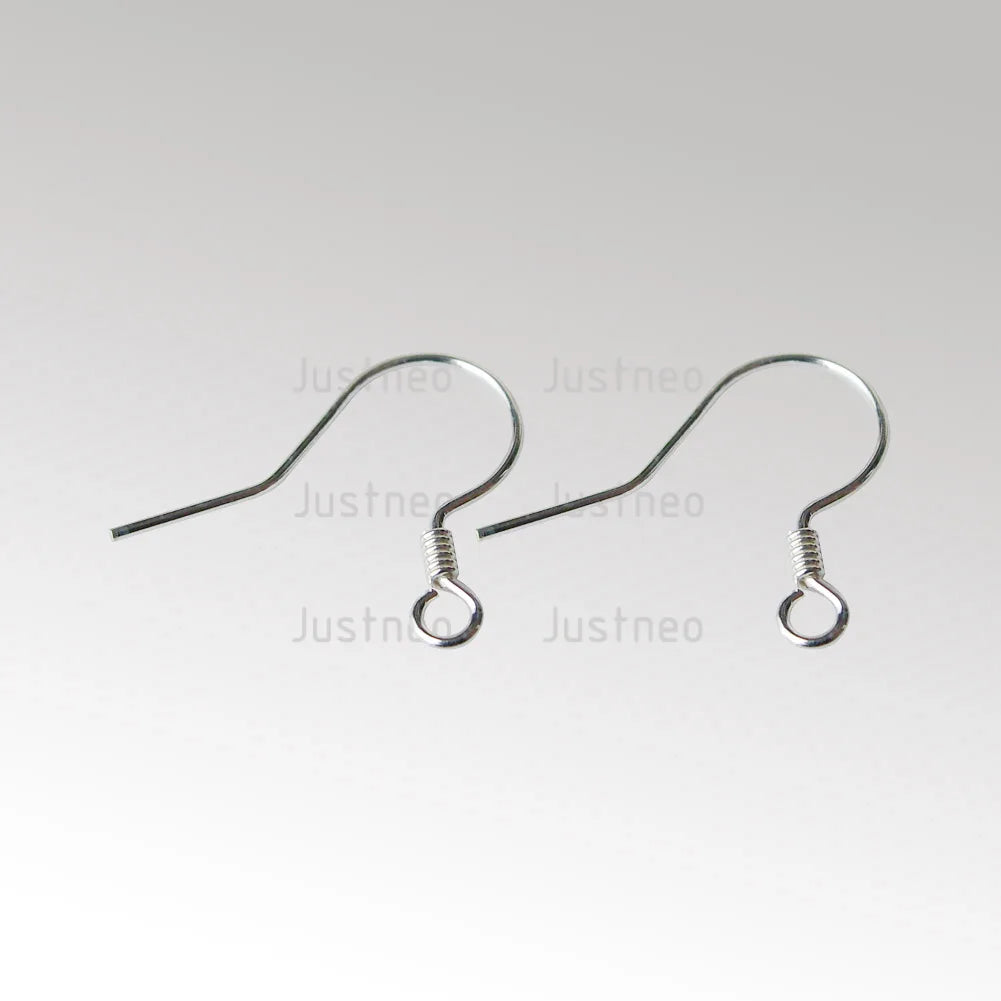 ear hook,0.6x15x19mm solid 925 sterling silver earring hooks with coil & open loop, sterling silver earring findings components
