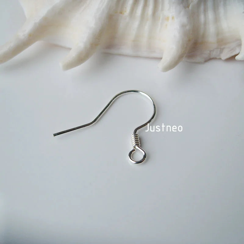 ear hook,0.6x15x19mm solid 925 sterling silver earring hooks with coil & open loop, sterling silver earring findings components