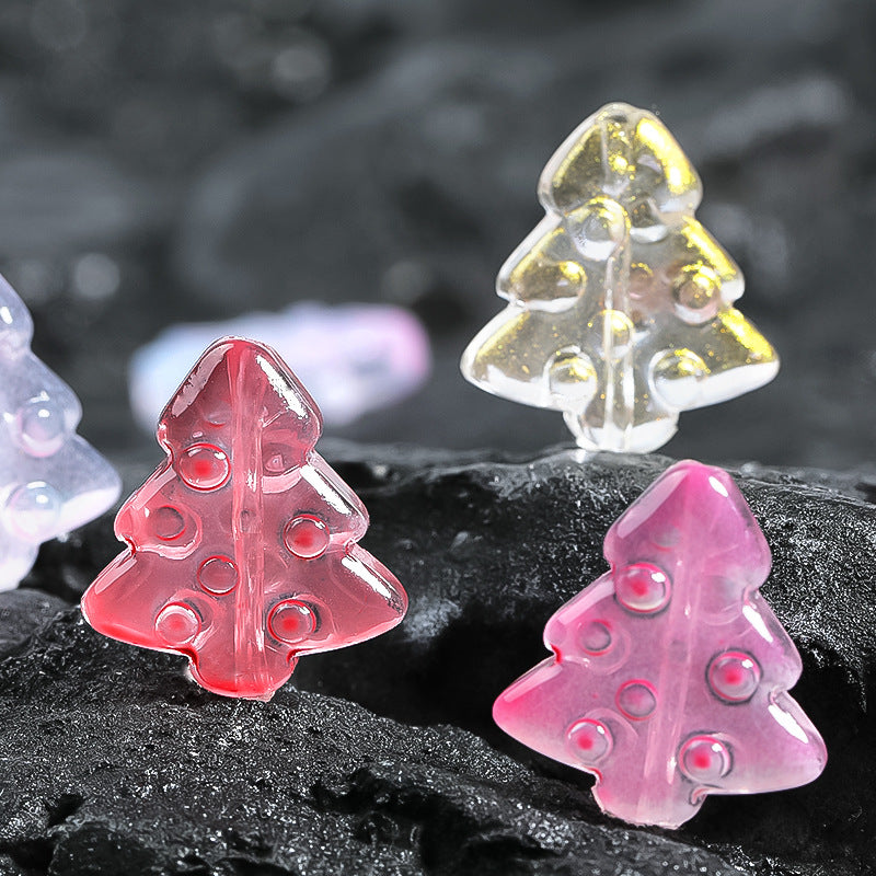 Transparent Christmas tree crystal glass bead through hole glass loose bead